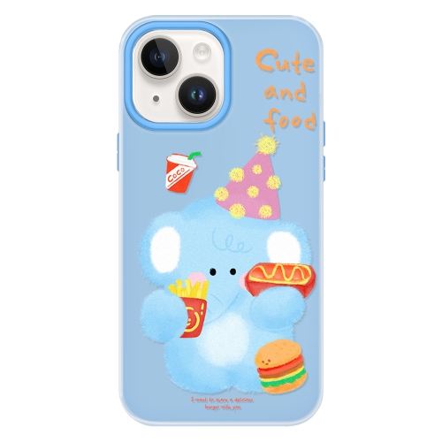 

For iPhone 15 Plus Skin Feeling Jelly TPU Hybrid PC Phone Case(Elephant Burger Blue)