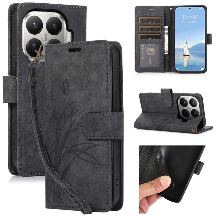 

For Xiaomi 15T Pro 5G Orchid Butterfly Embossed Leather Phone Case(Black)