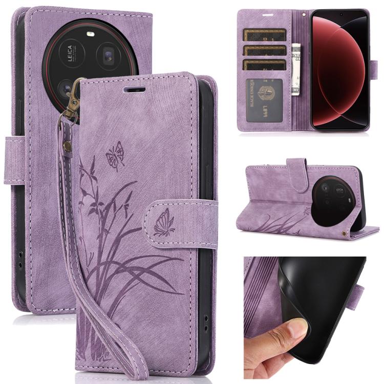 

For Xiaomi 15 Ultra Orchid Butterfly Embossed Leather Phone Case(Purple)