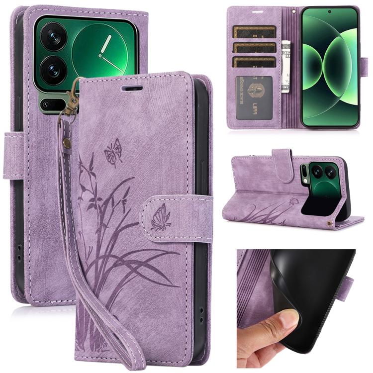 

For Xiaomi 17 Pro Orchid Butterfly Embossed Leather Phone Case(Purple)