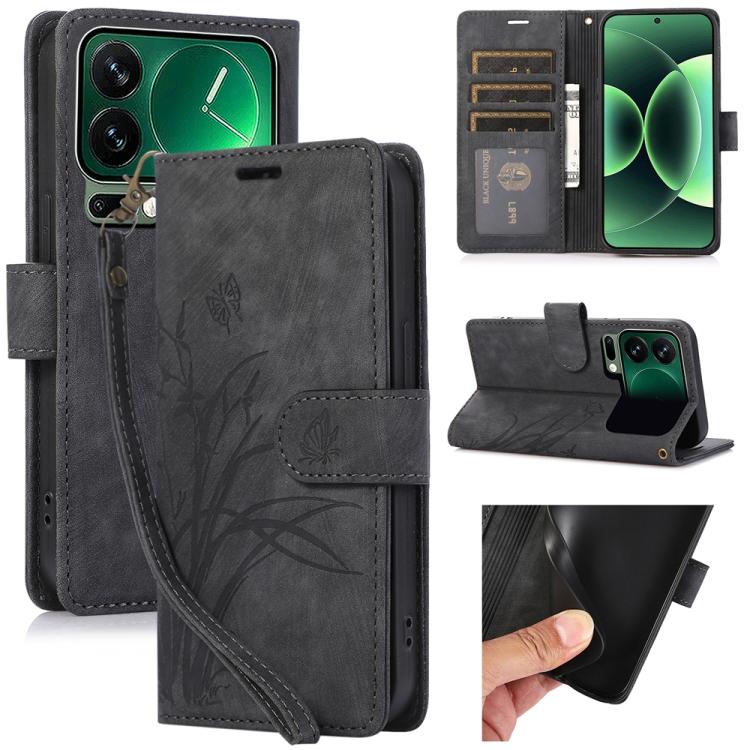 

For Xiaomi 17 Pro Max Orchid Butterfly Embossed Leather Phone Case(Black)