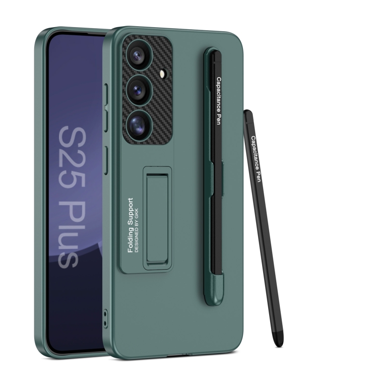 

For Samsung Galaxy S25 5G GKK Ultra-thin Holder Phone Case with Pen Slots & Stylus Pen(Green)