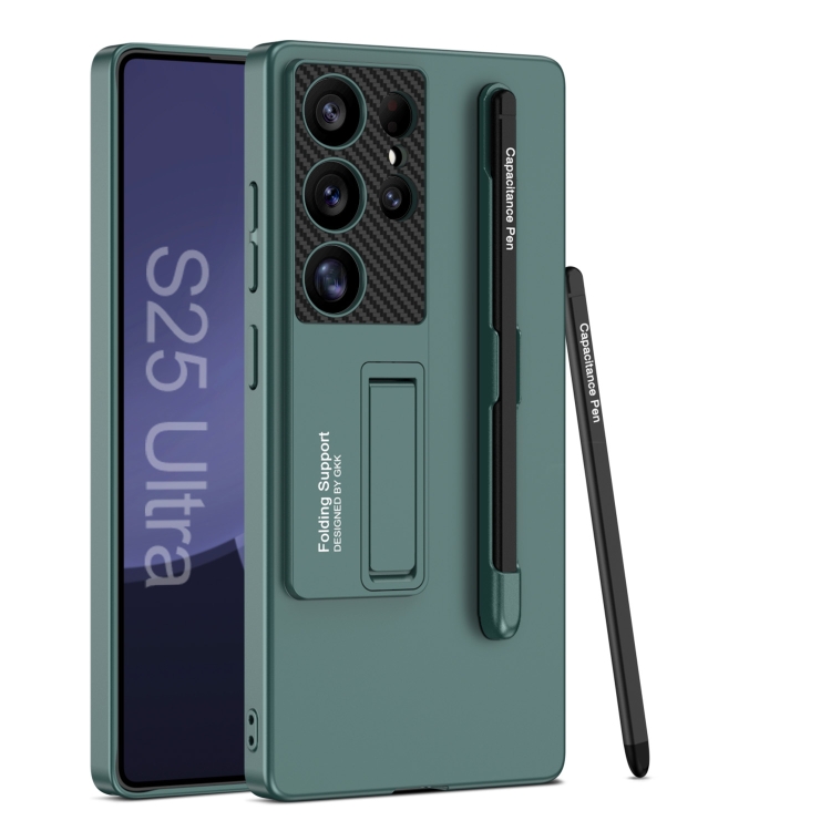 

For Samsung Galaxy S25 Ultra 5G GKK Ultra-thin Holder Phone Case with Pen Slots & Stylus Pen(Green)