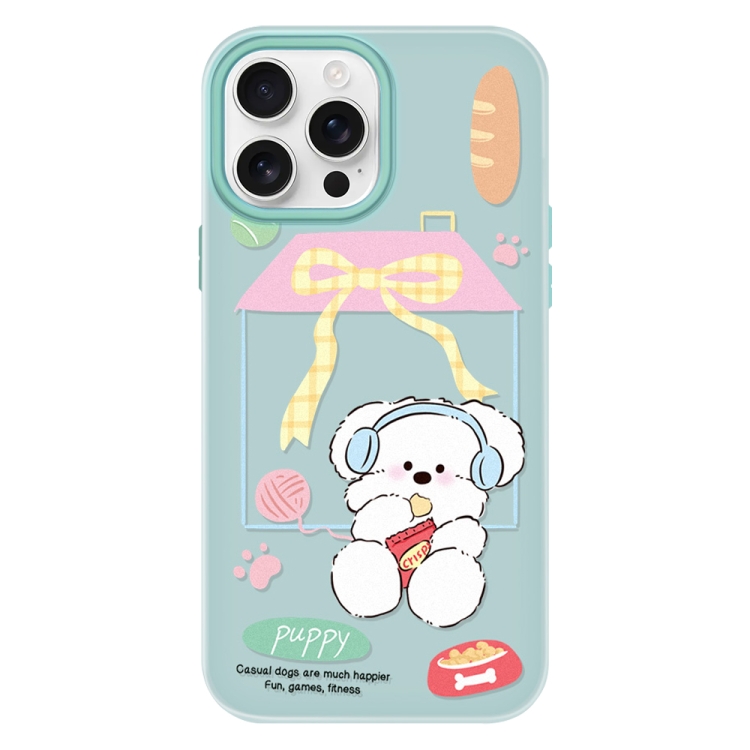 

For iPhone 16 Pro Skin Feeling Jelly TPU Hybrid PC Phone Case(Potato Chips Puppy Light Green)