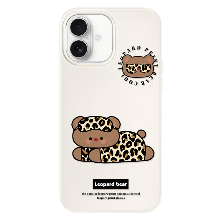 

For iPhone 16 Skin Feeling Jelly TPU Hybrid PC Phone Case(Leopard Bear White)