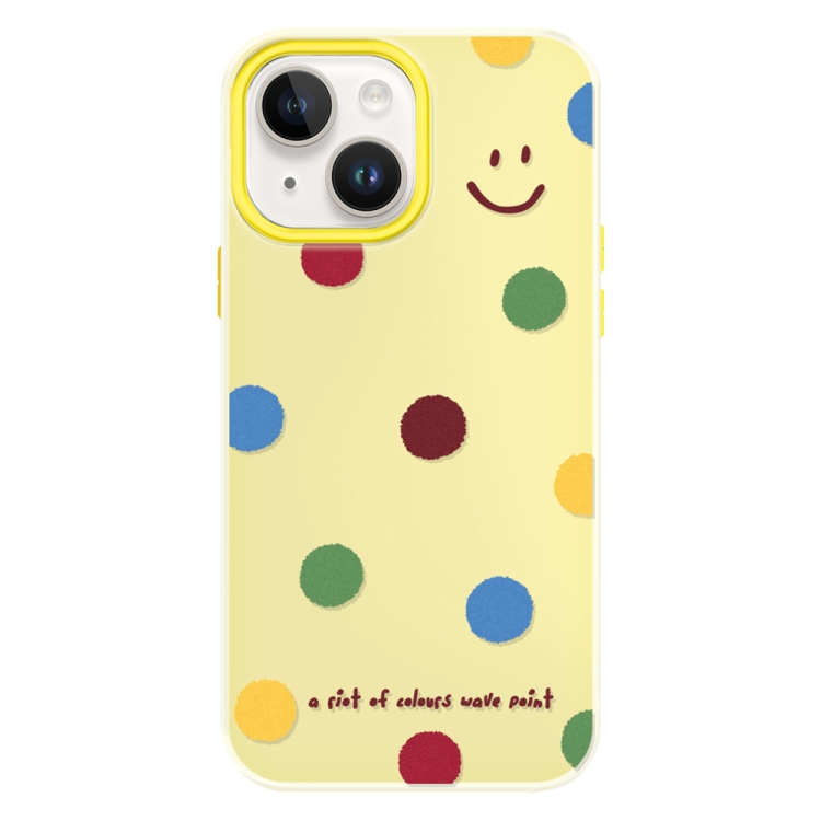 

For iPhone 15 Plus Skin Feeling Jelly TPU Hybrid PC Phone Case(Polka Dots Smile Yellow)