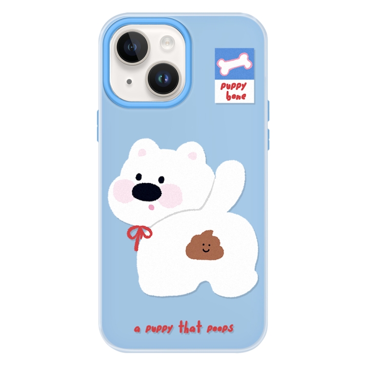 

For iPhone 15 Skin Feeling Jelly TPU Hybrid PC Phone Case(Pooping Puppy Blue)