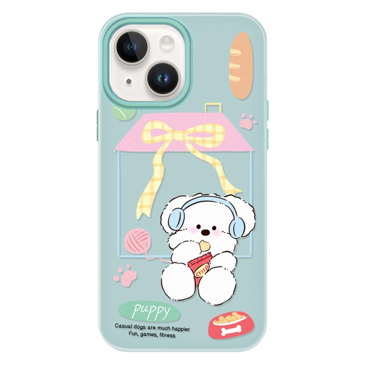 

For iPhone 14 Skin Feeling Jelly TPU Hybrid PC Phone Case(Potato Chips Puppy Light Green)
