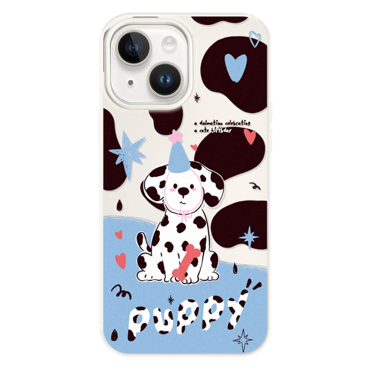 

For iPhone 14 Skin Feeling Jelly TPU Hybrid PC Phone Case(Spotted Puppy White)