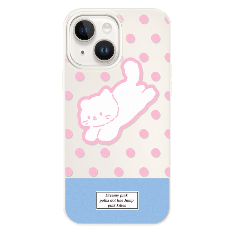 

For iPhone 14 Skin Feeling Jelly TPU Hybrid PC Phone Case(Polka Dot Kitten White)