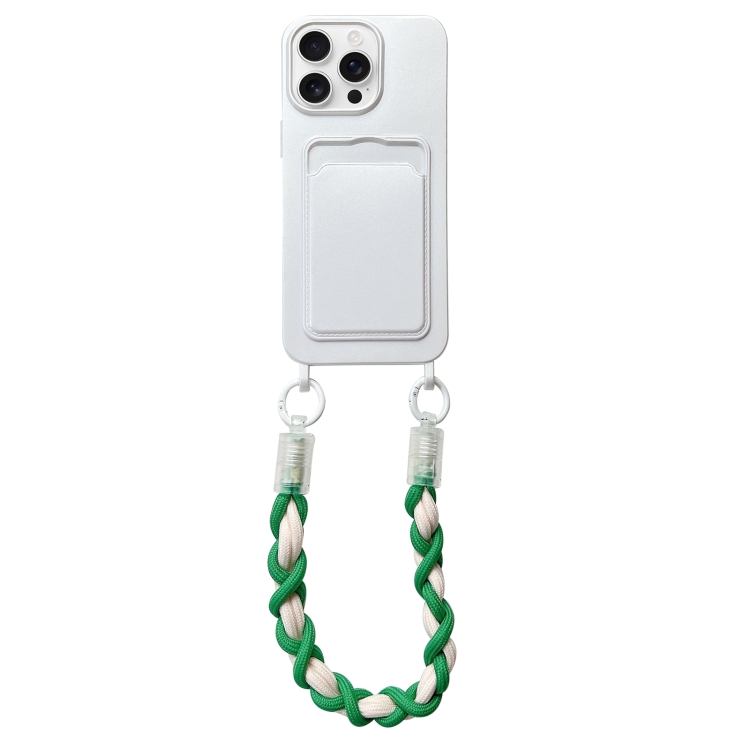 

For iPhone 16 Pro Max Dopamine Card Slot Phone Case with Lanyard(White)