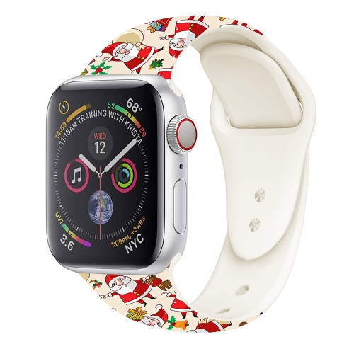 

For Apple Watch 46mm / 49mm / 45mm / 44mm Christmas Pattern Silicone Watch Band(Red Santa Claus)