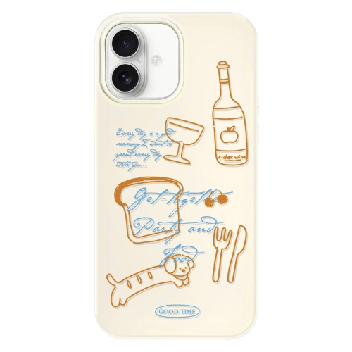 

For iPhone 16 Plus Skin Feeling Jelly TPU Hybrid PC Phone Case(Party Line Dog White)