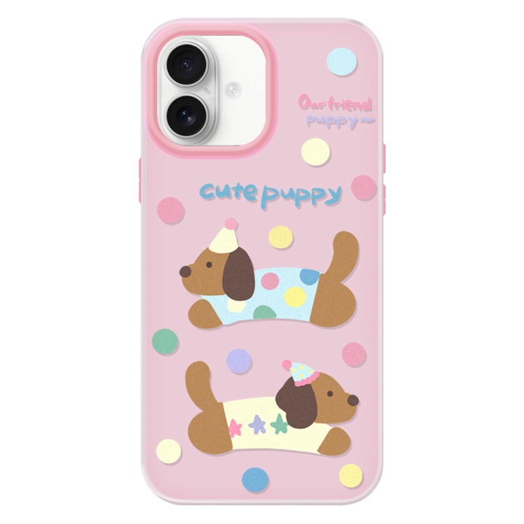 

For iPhone 16 Plus Skin Feeling Jelly TPU Hybrid PC Phone Case(Cute Puppy Pink)