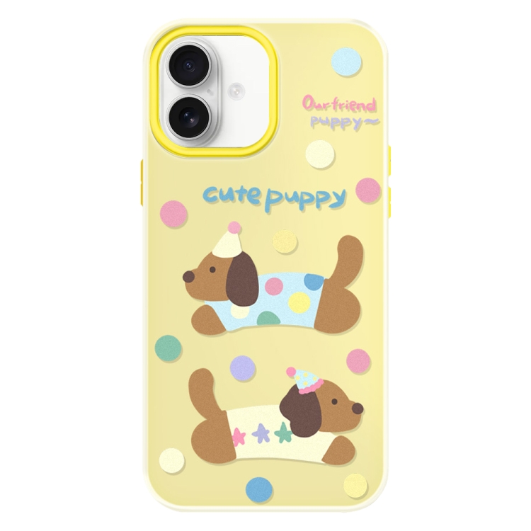 

For iPhone 16 Skin Feeling Jelly TPU Hybrid PC Phone Case(Cute Puppy Yellow)