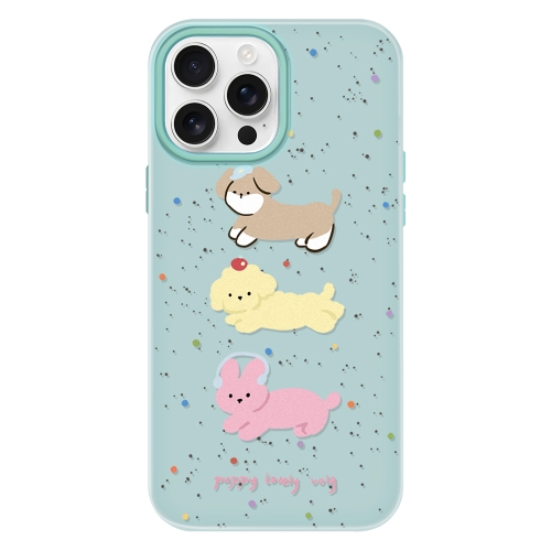 

For iPhone 15 Pro Max Skin Feeling Jelly TPU Hybrid PC Phone Case(Three Puppies Light Green)