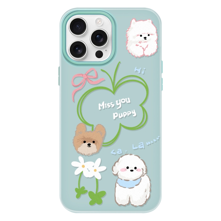 

For iPhone 15 Pro Skin Feeling Jelly TPU Hybrid PC Phone Case(Flowers Puppy Light Green)