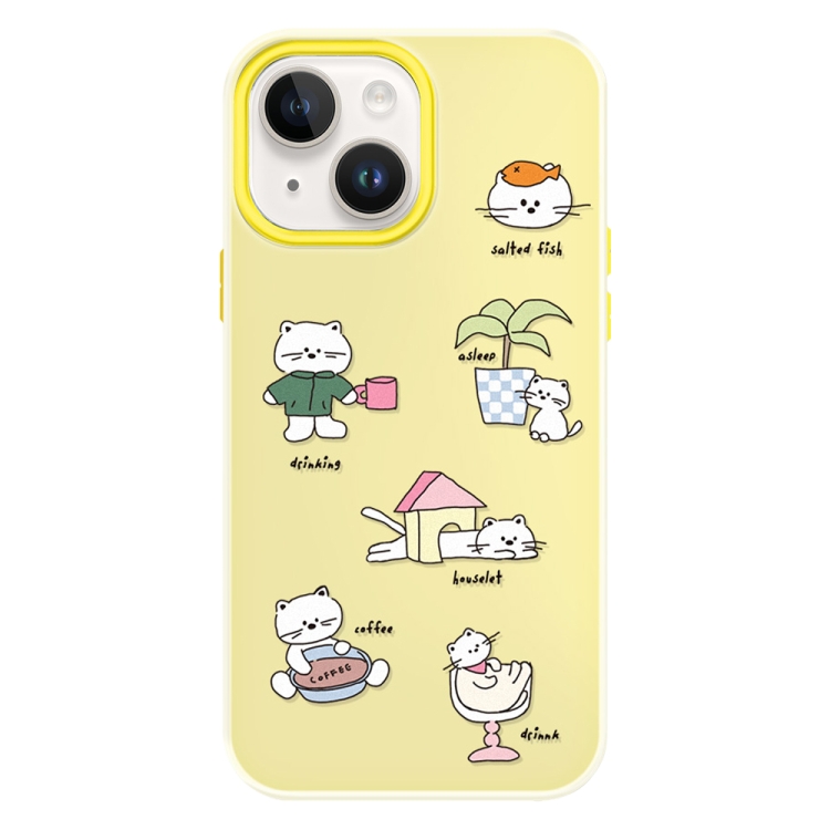 

For iPhone 15 Plus Skin Feeling Jelly TPU Hybrid PC Phone Case(Daze Cat Yellow)