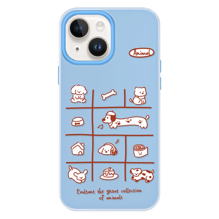 

For iPhone 15 Plus Skin Feeling Jelly TPU Hybrid PC Phone Case(Red Line Dog Blue)