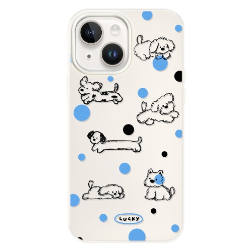 

For iPhone 15 Plus Skin Feeling Jelly TPU Hybrid PC Phone Case(Polka Dot Puppy White)