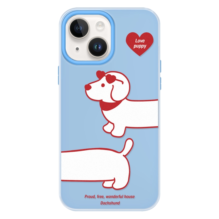 

For iPhone 14 Plus Skin Feeling Jelly TPU Hybrid PC Phone Case(Love Dachshund Blue)