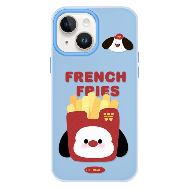

For iPhone 14 Skin Feeling Jelly TPU Hybrid PC Phone Case(French Fries Puppy Blue)