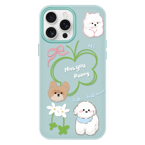 

For iPhone 14 Pro Skin Feeling Jelly TPU Hybrid PC Phone Case(Flowers Puppy Light Green)