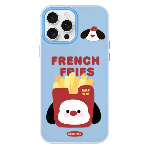 

For iPhone 13 Pro Max Skin Feeling Jelly TPU Hybrid PC Phone Case(French Fries Puppy Blue)