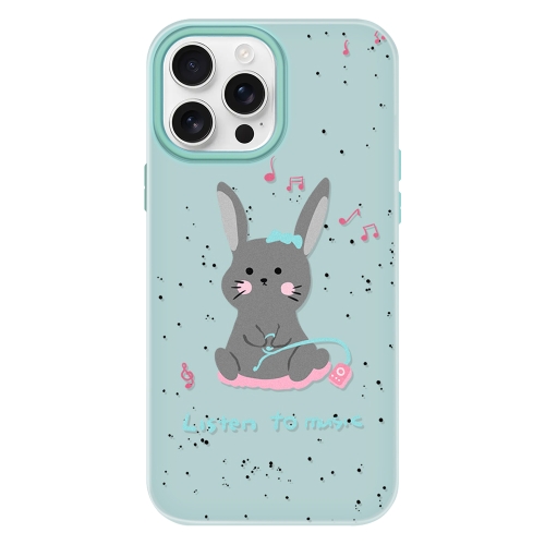 

For iPhone 13 Pro Max Skin Feeling Jelly TPU Hybrid PC Phone Case(Listen to Music Rabbit Light Green)