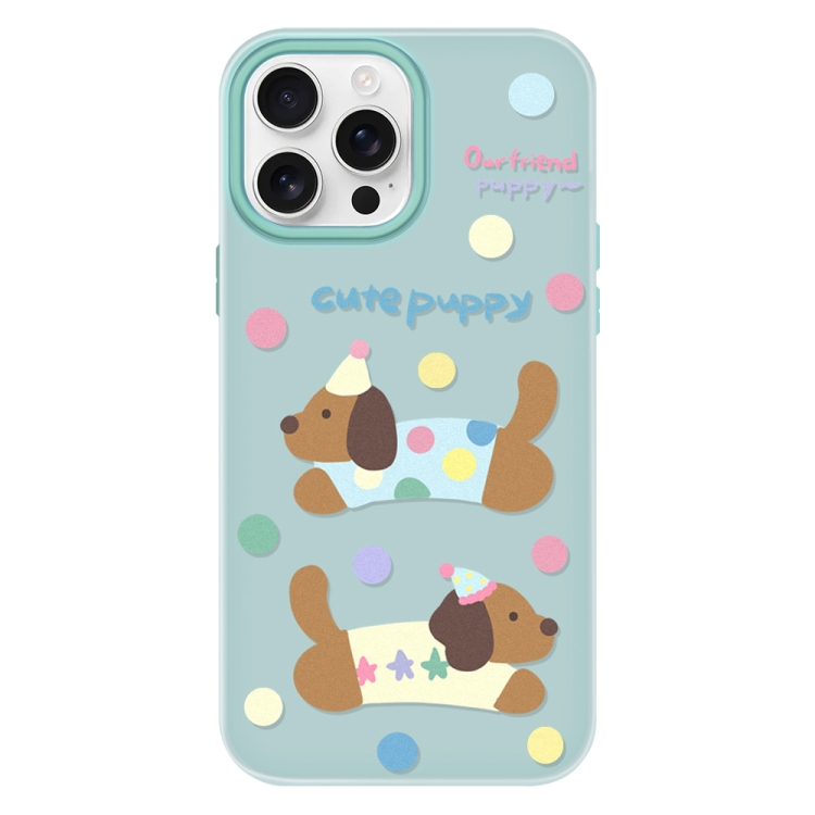 

For iPhone 13 Pro Max Skin Feeling Jelly TPU Hybrid PC Phone Case(Cute Puppy Light Green)