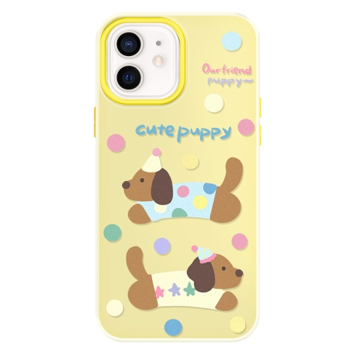 

For iPhone 12 Skin Feeling Jelly TPU Hybrid PC Phone Case(Cute Puppy Yellow)