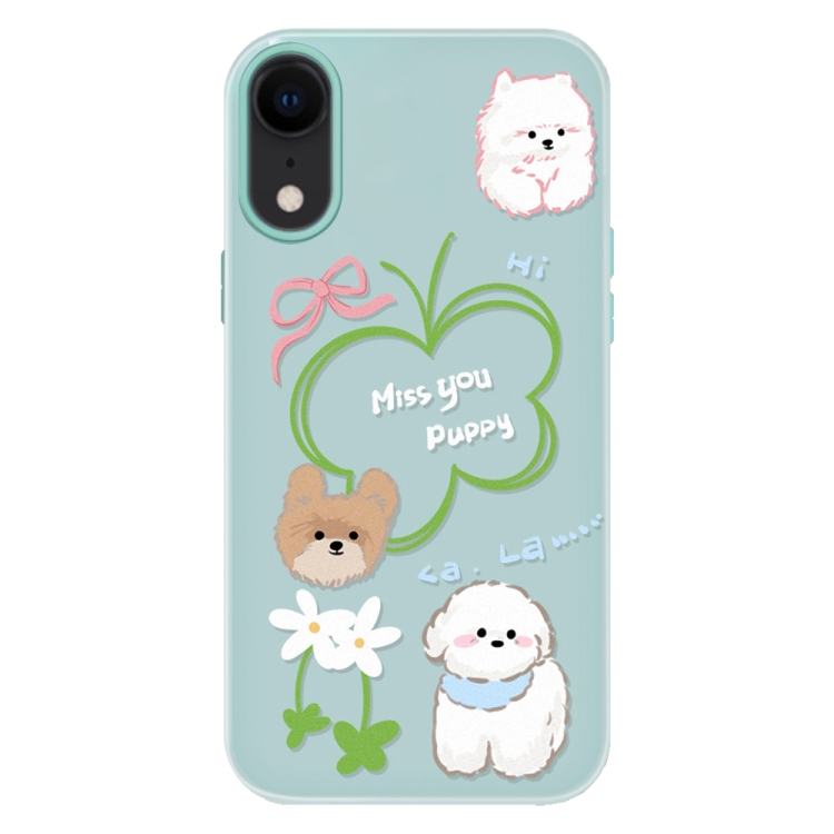 

For iPhone XR Skin Feeling Jelly TPU Hybrid PC Phone Case(Flowers Puppy Light Green)