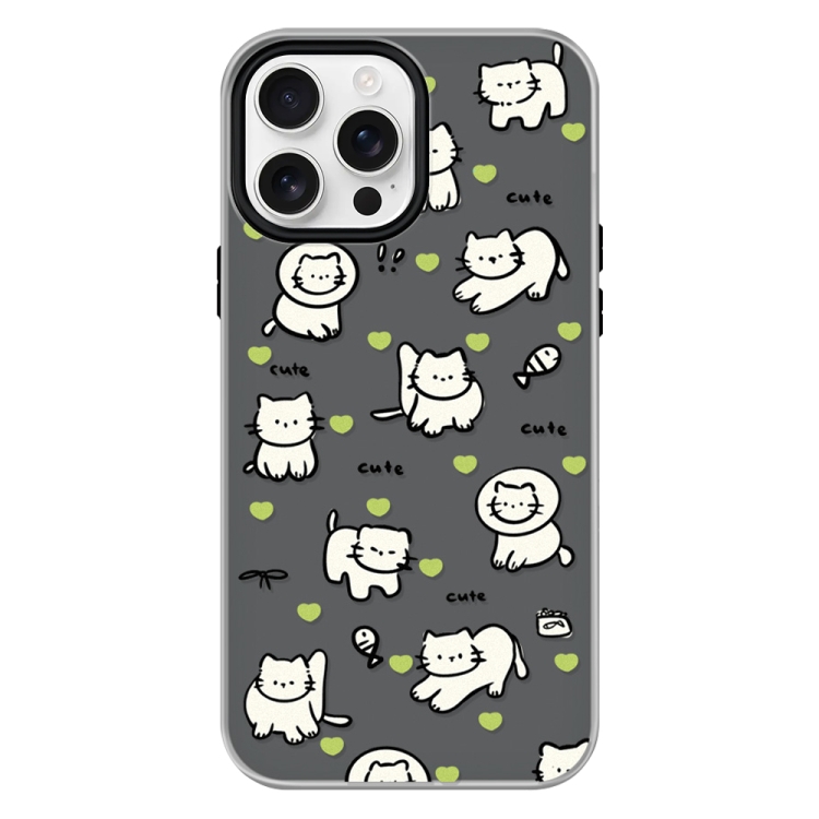 

For iPhone 16 Pro Skin Feeling Jelly TPU Hybrid PC Phone Case(Green Heart Cat Black)
