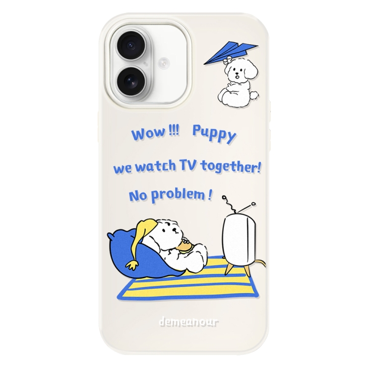 

For iPhone 16 Plus Skin Feeling Jelly TPU Hybrid PC Phone Case(TV Dog Beige)