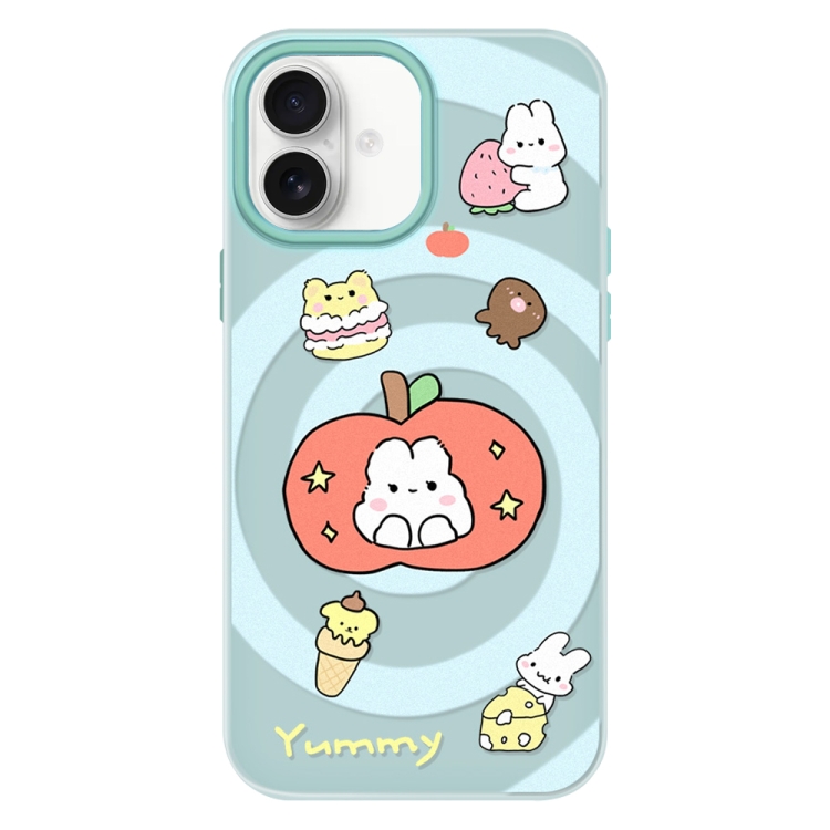 

For iPhone 16 Plus Skin Feeling Jelly TPU Hybrid PC Phone Case(Apple Rabbit Yellow Light Green)