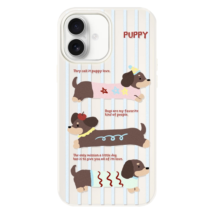 

For iPhone 16 Skin Feeling Jelly TPU Hybrid PC Phone Case(Striped Dachshund White)