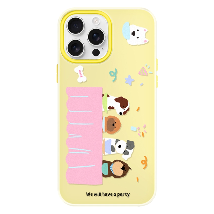 

For iPhone 15 Pro Max Skin Feeling Jelly TPU Hybrid PC Phone Case(Dog Party Yellow)