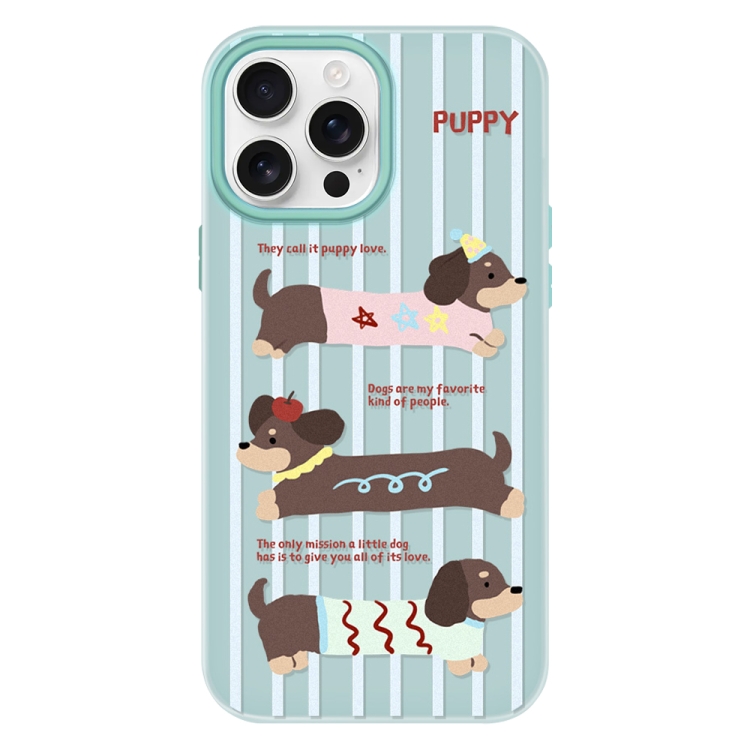 

For iPhone 15 Pro Max Skin Feeling Jelly TPU Hybrid PC Phone Case(Striped Dachshund Light Green)