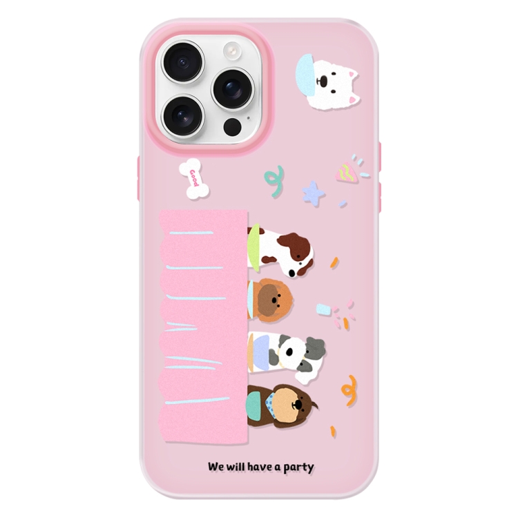 

For iPhone 15 Pro Skin Feeling Jelly TPU Hybrid PC Phone Case(Dog Party Pink)