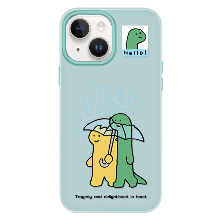 

For iPhone 14 Plus Skin Feeling Jelly TPU Hybrid PC Phone Case(Umbrella Light Green)
