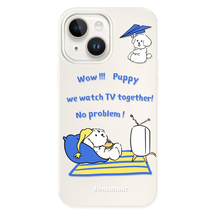 

For iPhone 14 Skin Feeling Jelly TPU Hybrid PC Phone Case(TV Dog Beige)