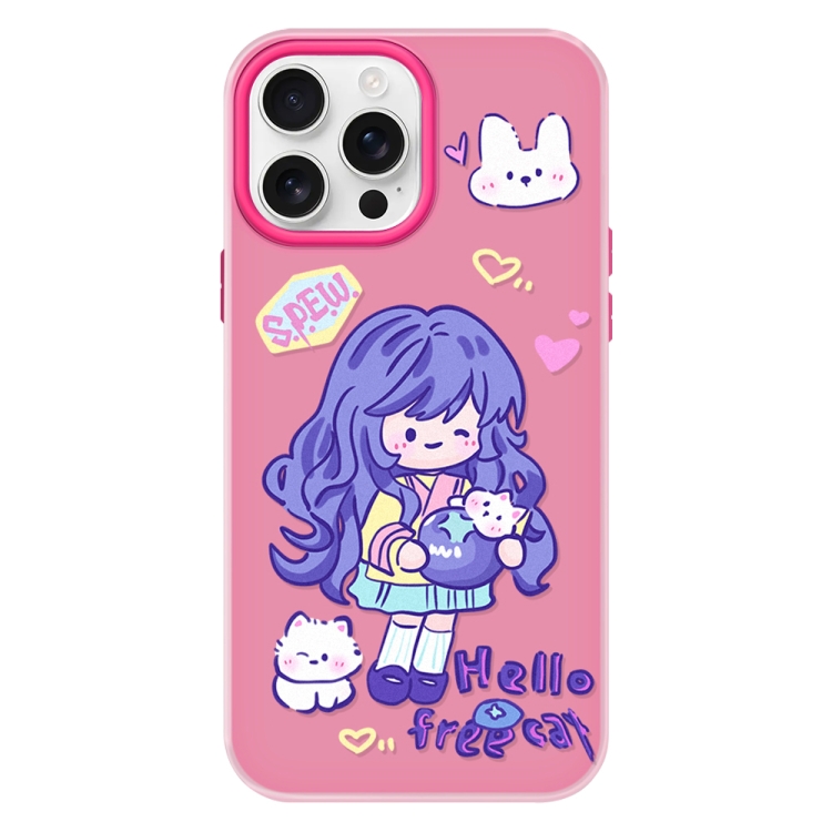 

For iPhone 13 Pro Skin Feeling Jelly TPU Hybrid PC Phone Case(Purple Hair Girl Rose Red)