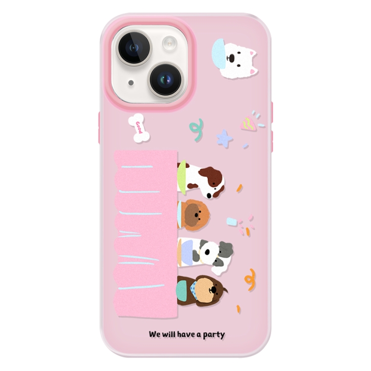 

For iPhone 13 Skin Feeling Jelly TPU Hybrid PC Phone Case(Dog Party Pink)