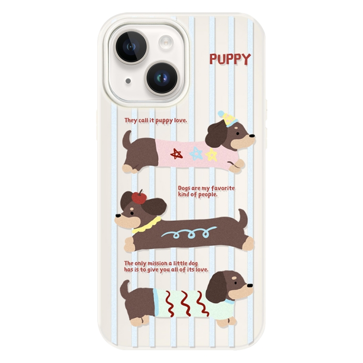 

For iPhone 13 Skin Feeling Jelly TPU Hybrid PC Phone Case(Striped Dachshund White)