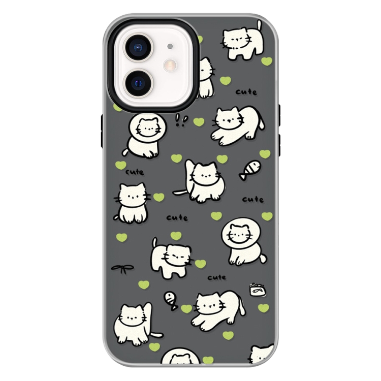 

For iPhone 12 Skin Feeling Jelly TPU Hybrid PC Phone Case(Green Heart Cat Black)