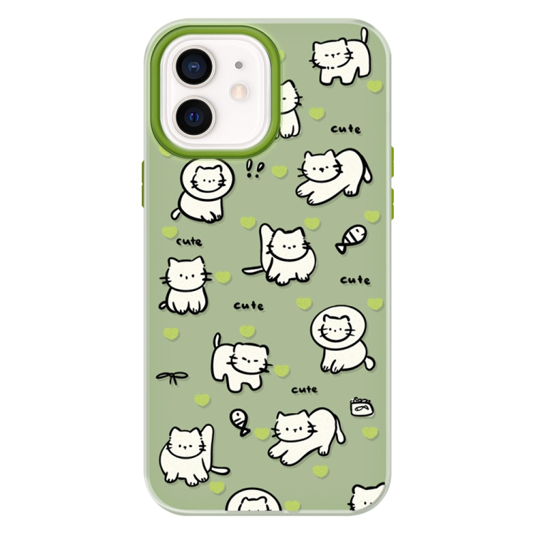 

For iPhone 11 Skin Feeling Jelly TPU Hybrid PC Phone Case(Green Heart Cat Green)