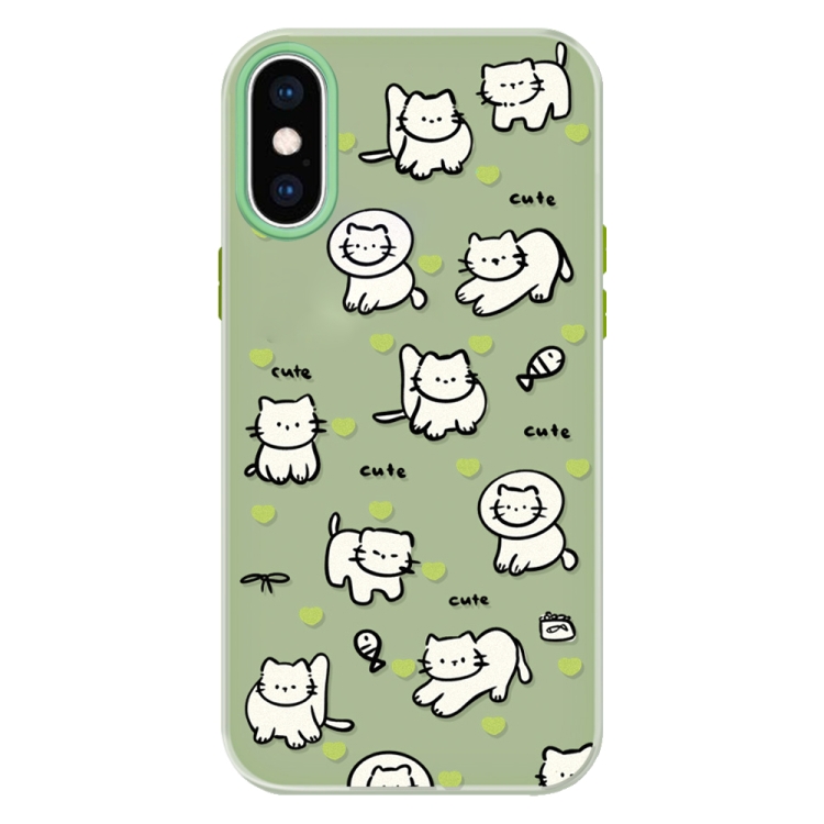 

For iPhone XS Max Skin Feeling Jelly TPU Hybrid PC Phone Case(Green Heart Cat Green)
