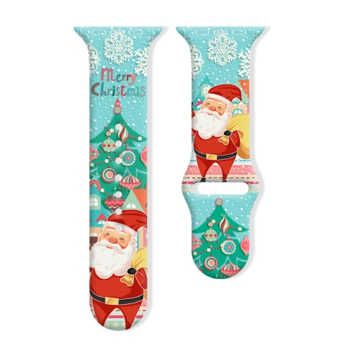 

For Apple Watch 46mm / 49mm / 45mm / 44mm Christmas Pattern Reverse Buckle Silicone Watch Band(Santa Claus Blue)