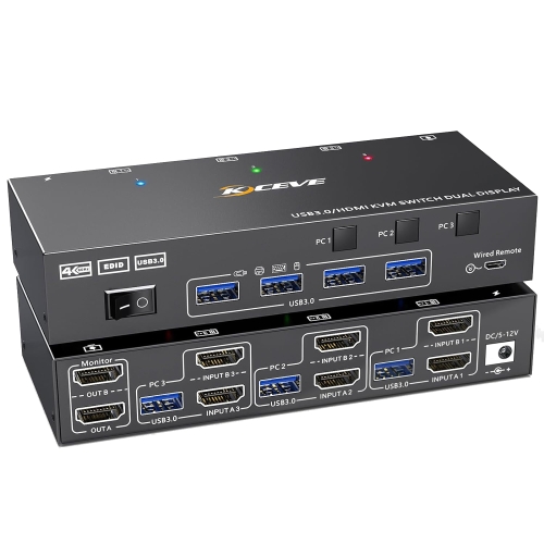 

KC-KVM302AS 4K 60Hz USB3.0 / HDMI Dual Monitors KVM Switch, US Plug