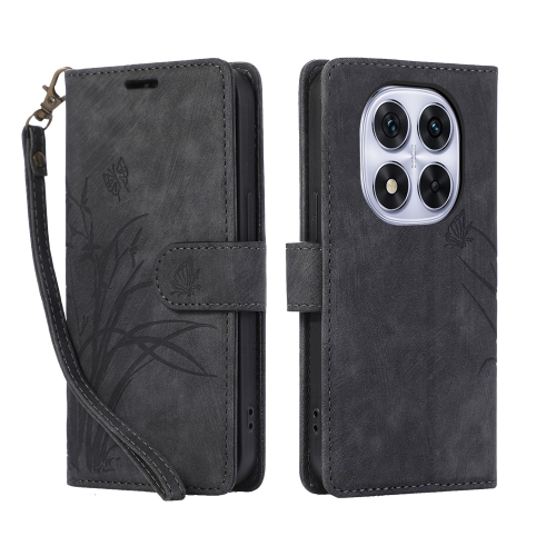 

For Redmi Note 14 Pro+ 4G Orchid Butterfly Embossed Leather Phone Case(Black)